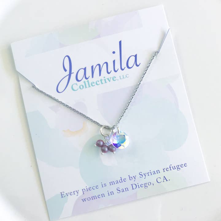 Laila Cluster Necklace - Burgundy Pearl for wholesale by Jamila Collective, LLC