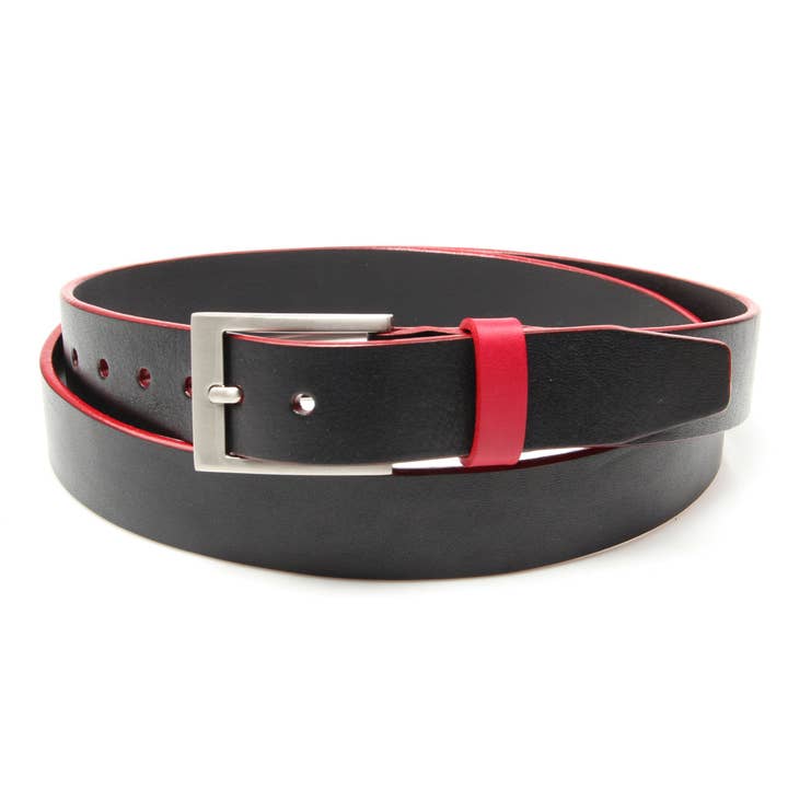 Black Leather Belt with Chicago Screw - Portsalon Red for wholesale by Stolen Riches