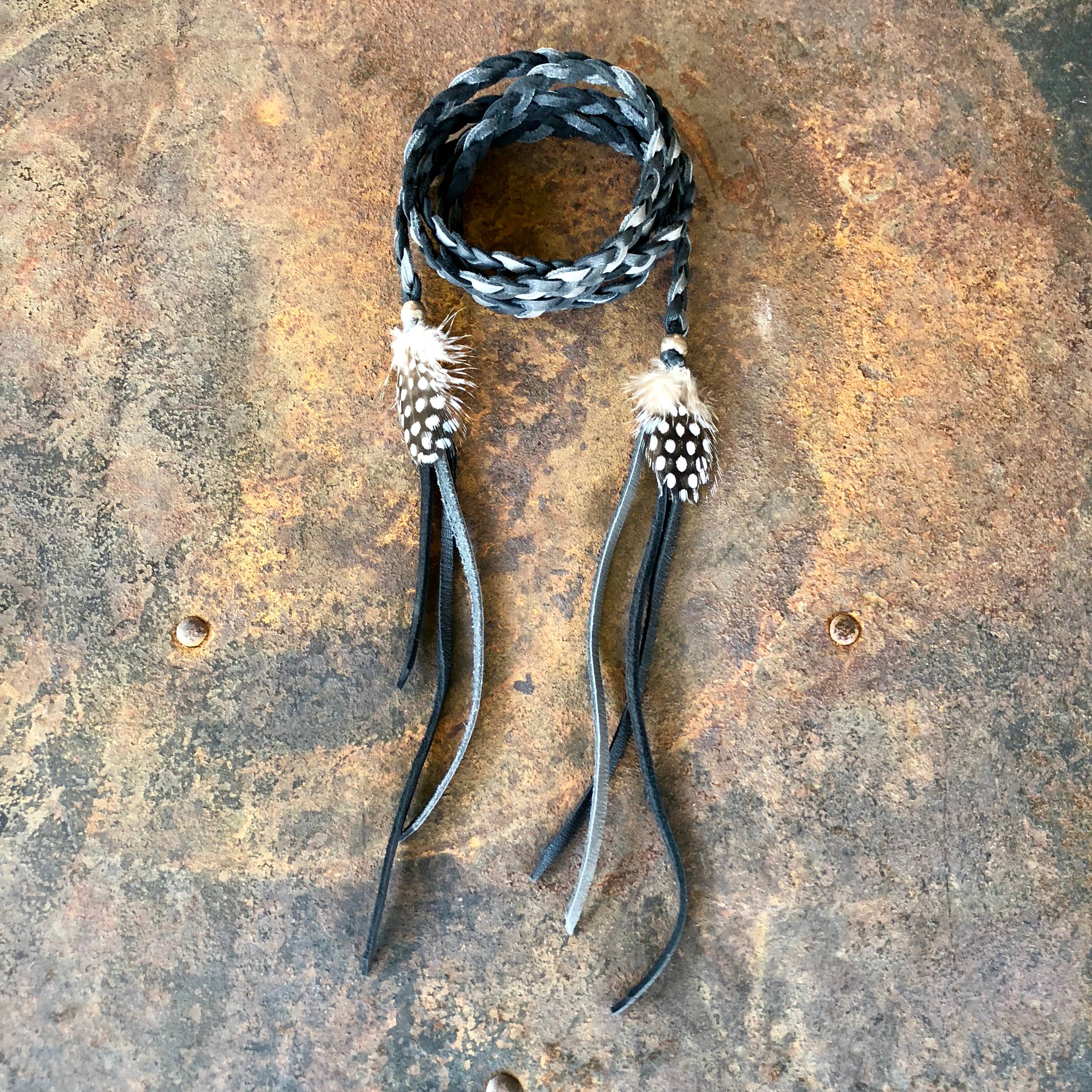 ASTALI - Wholesale Hat Accessory - Women's - Leather Wrap Accessory - Black & Charcoal, Lariat/Hatband3