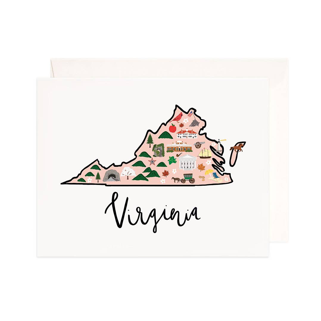 Bloomwolf Studio - Wholesale Stationery/Notecard Set - Virginia Greeting Card - State Map Stationery, Card Set