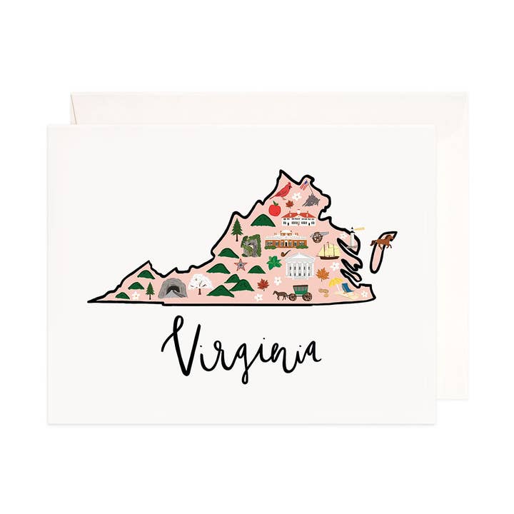 Bloomwolf Studio - Wholesale Stationery/Notecard Set - Virginia Greeting Card - State Map Stationery, Card Set0