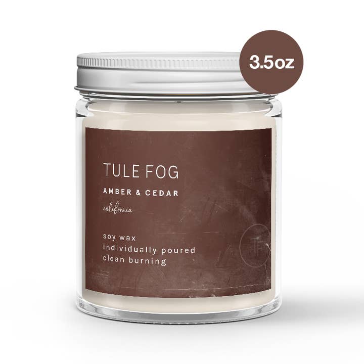 Bougie de soja Ambre+cèdre mini 3,5 oz pour la vente par Tule Fog Candles