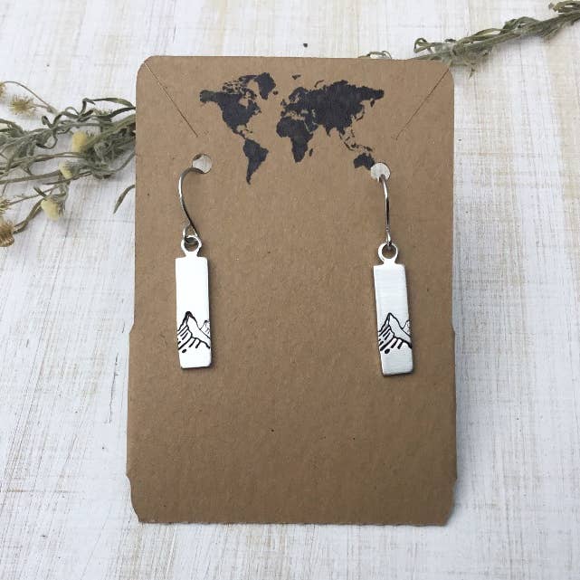 Mountain peak rectangle earrings in silver color for wholesale by Jamie Haley Designs
