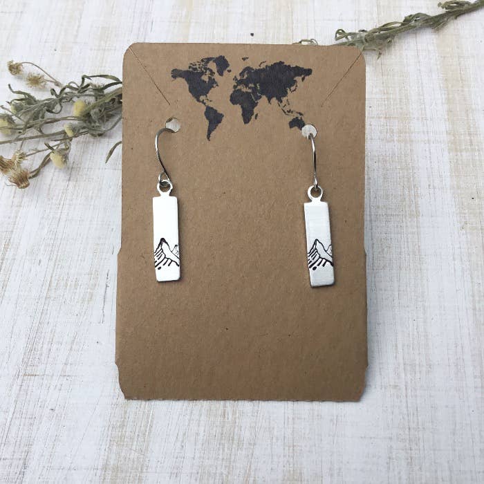 Mountain peak rectangle earrings in silver color for wholesale by Jamie Haley Designs