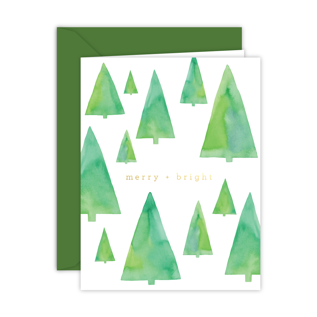 Cricket Printing - Wholesale Season's Greetings Card - Merry + Bright Watercolor Holiday Card0