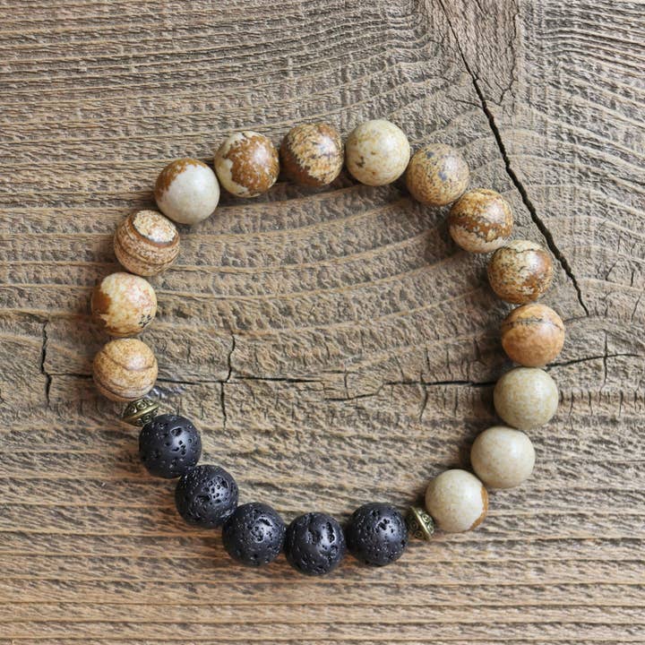 Love N’ Lava Designs – wholesale Aromatherapy bracelet – Men's Picture Jasper Essential Oil Diffuser Bracelet