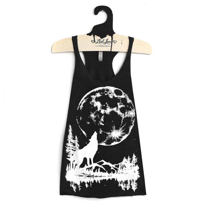 Sort Racerback Tank Med Ulv Print for engroshandel hos Mad Love Shop