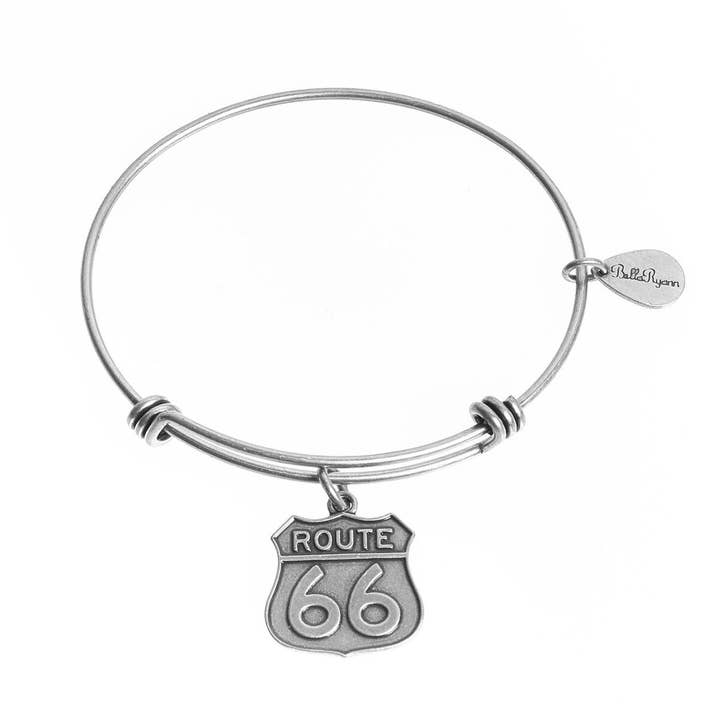 Route 66 Expandable Bangle Charm Bracelet in Silver for wholesale by BellaRyann