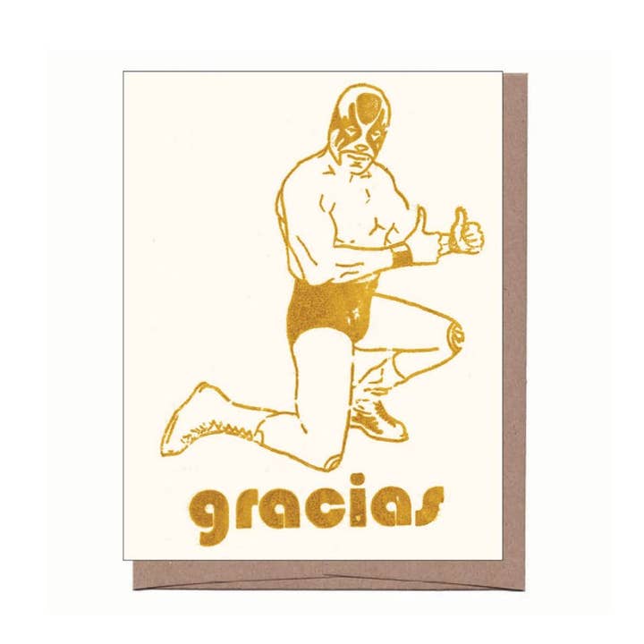 Gracias Luchador Thank You Greeting Card for wholesale by La Familia Green