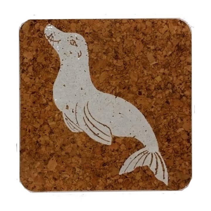 Set of 4 Seal Coastal Cork Coasters - White for wholesale by Maggie McFarland Design-Lulu LaRock