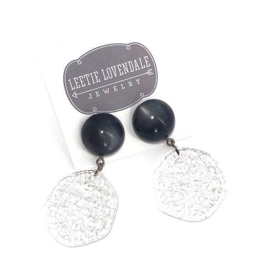 Leetie Lovendale - Wholesale Dangle Earrings - Grey & Clear Stained Glass Drop Earrings1