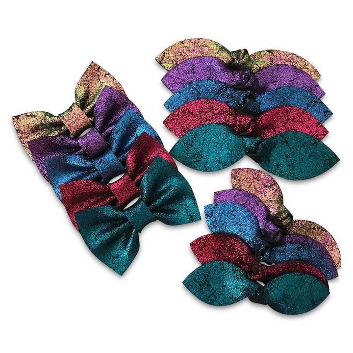 Metallic Crackle Leather Hair Bows for wholesale by Moo G Clips