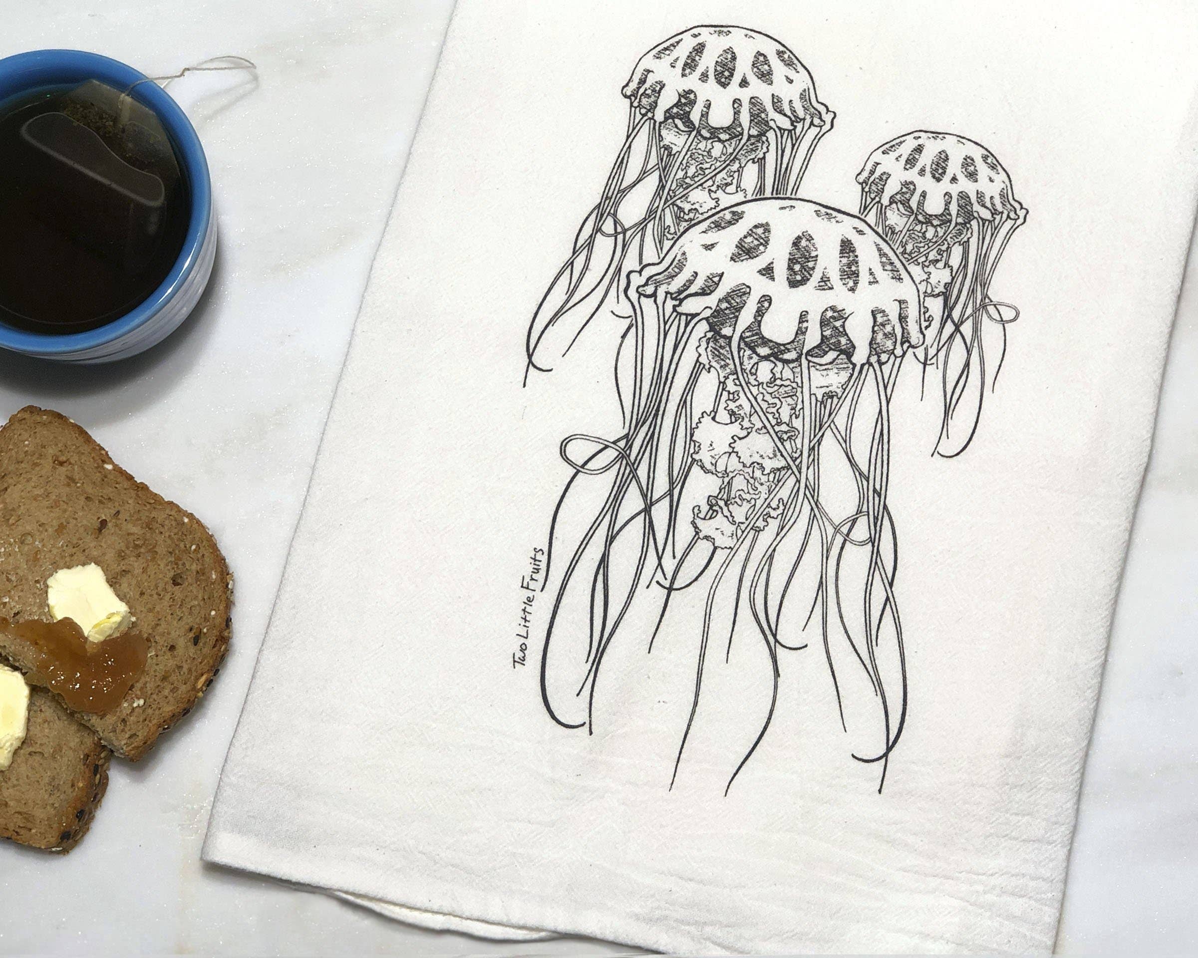 Two Little Fruits - Wholesale Tea Towel - Custom Jellyfish Tea Towels – Sea Life Kitchen Decor3