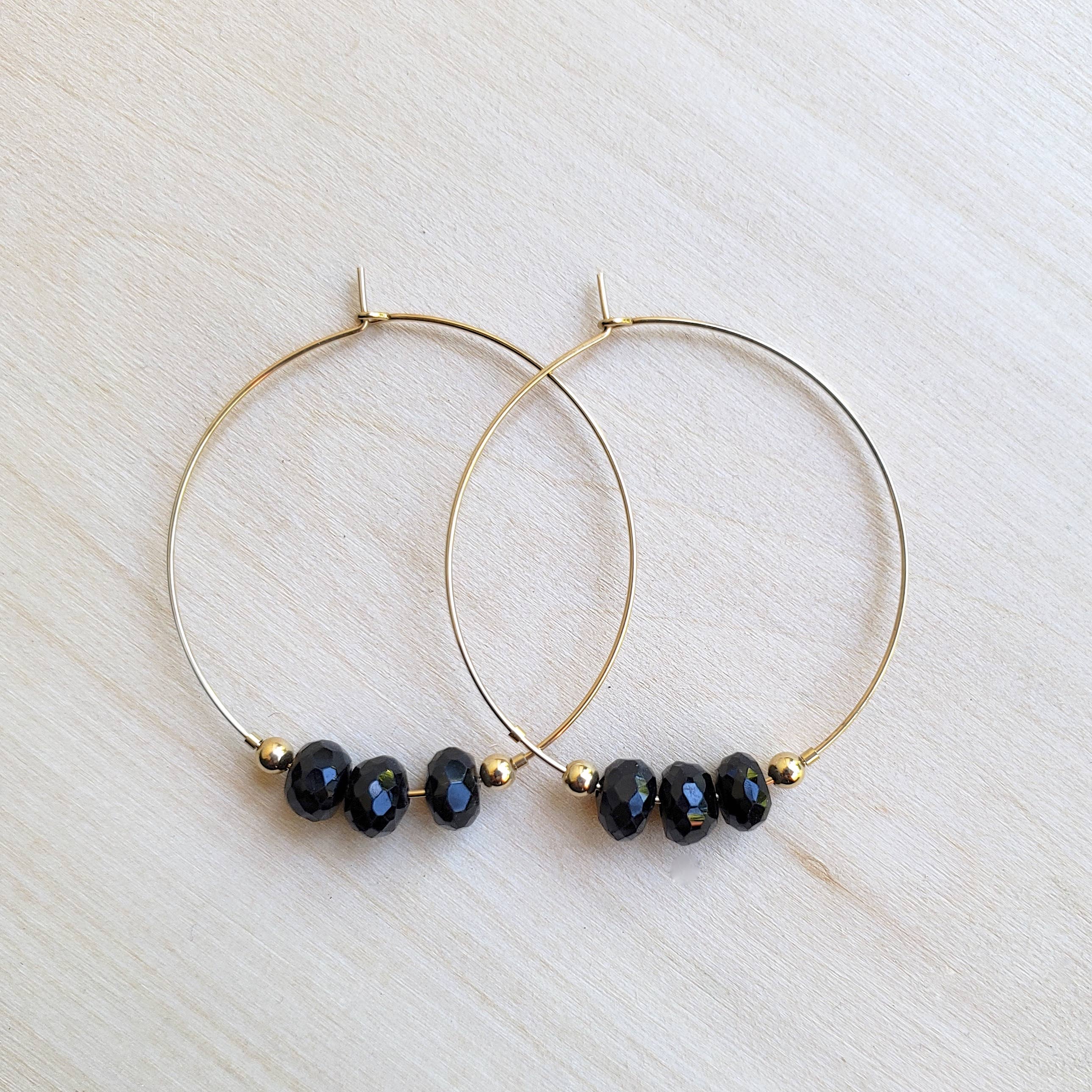 MissElenious Jewelry - Wholesale Hoop Earrings - Black Spinel Hoops3