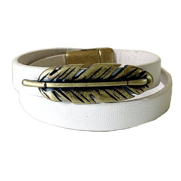 Branco - pulseira de couro de latão por atacado de LIVE AHA
