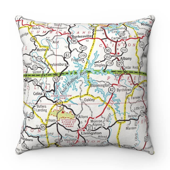 Daisy Mae Designs - Wholesale Throw/Decorative Pillow - Dale Hollow Lake Tennessee Map Pillow