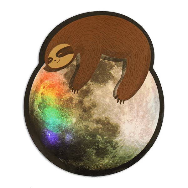 Sloth on the Moon Holographic Sticker for wholesale by Compoco