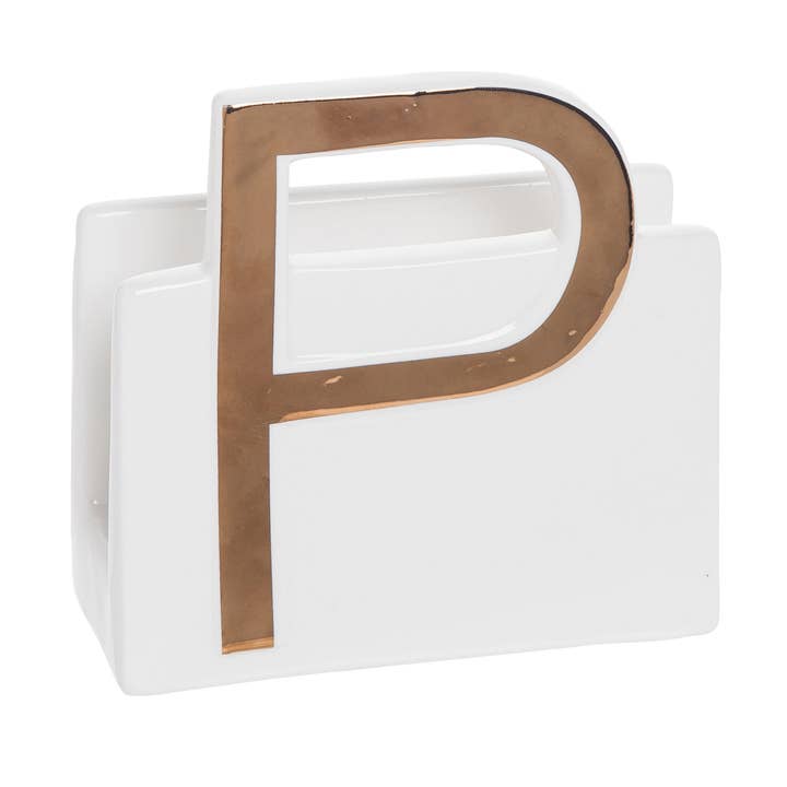 SALE Ceramic White Letter P Napkin Holder for wholesale by Totalee Gift