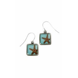 Shari Dixon - Wholesale Dangle Earrings - Starfish On Turquoise Sm Square Earrings