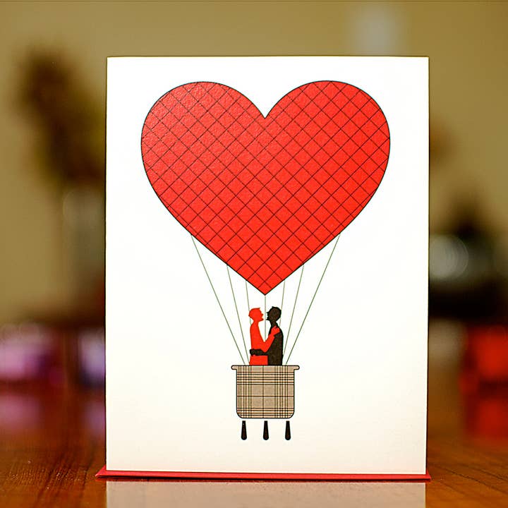 Red Heart Hot Air Balloon I Love You Card with Gay Couple for wholesale by MAN vs. GEORGE DESIGN