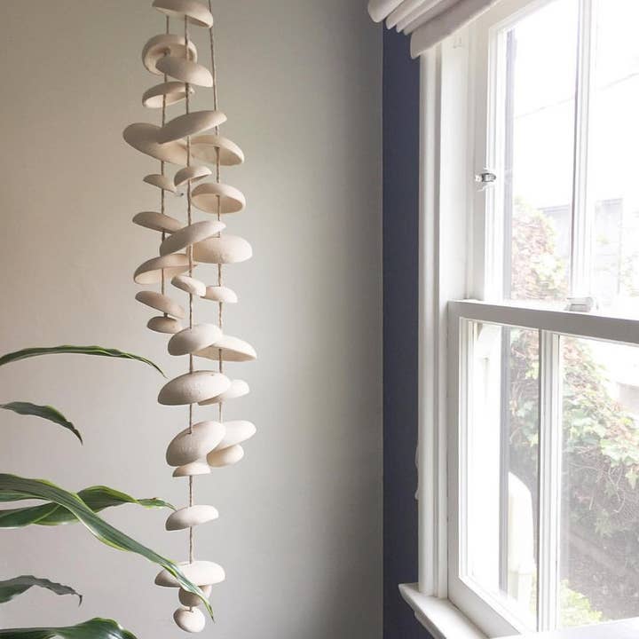 Mudpuppy Ceramic Studio - Wholesale Wind Chime - Moon Chimes Half Stack Unglazed Natural Buff Stoneware4