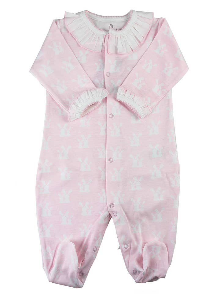 Patucos - Wholesale Sleepsuit - Baby - Cotton Pajama Pima Cotton with White Bunnies