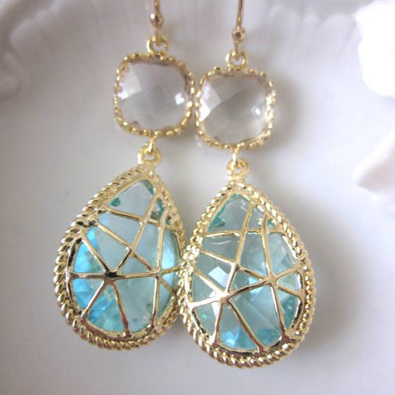 Crystal Aquamarine Earrings Gold for wholesale by Laalee Jewelry