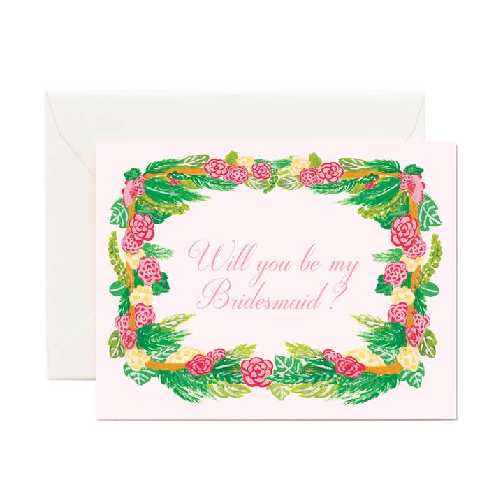 Brudepige Florals Card, vil du være min brudepige kort for engroshandel hos Forage Paper Co.