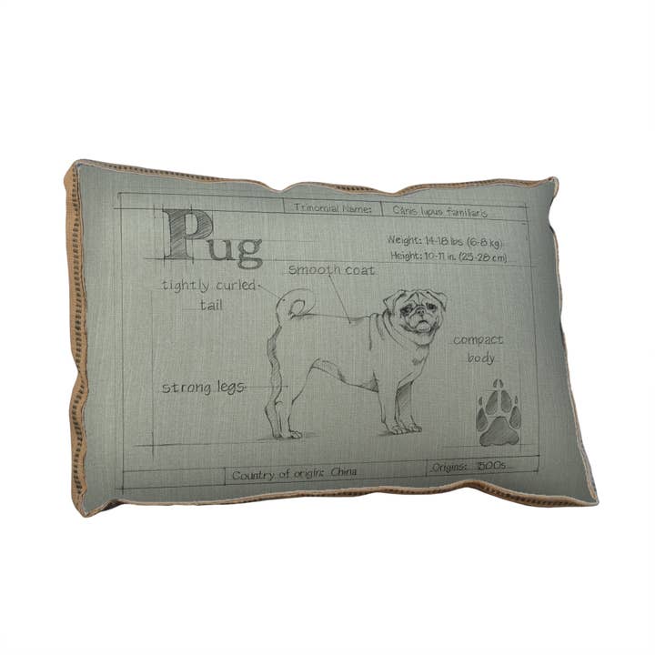 23" x 15" - Decorative Pillow - Blueprint Pug for wholesale by SPLASHWORKS