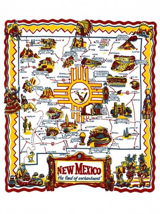 New Mexico Map Retro Flour Sack Kitchen Towel for wholesale by Red and White Kitchen Company