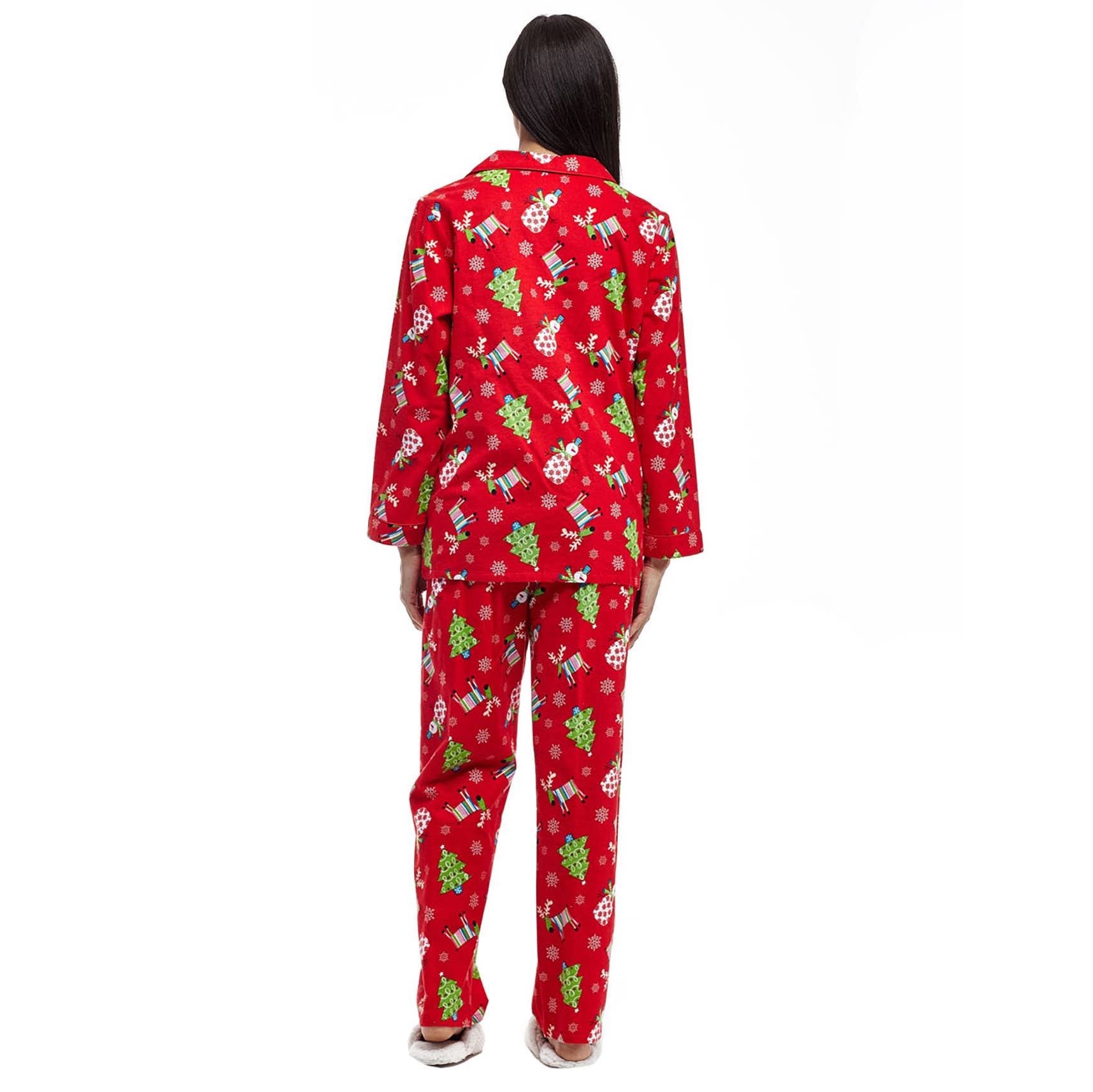 La Cera – Großhandel Schlafanzug-Set – Damen – Flanell-Pyjama-Set mit Rentier-Print - ROT1