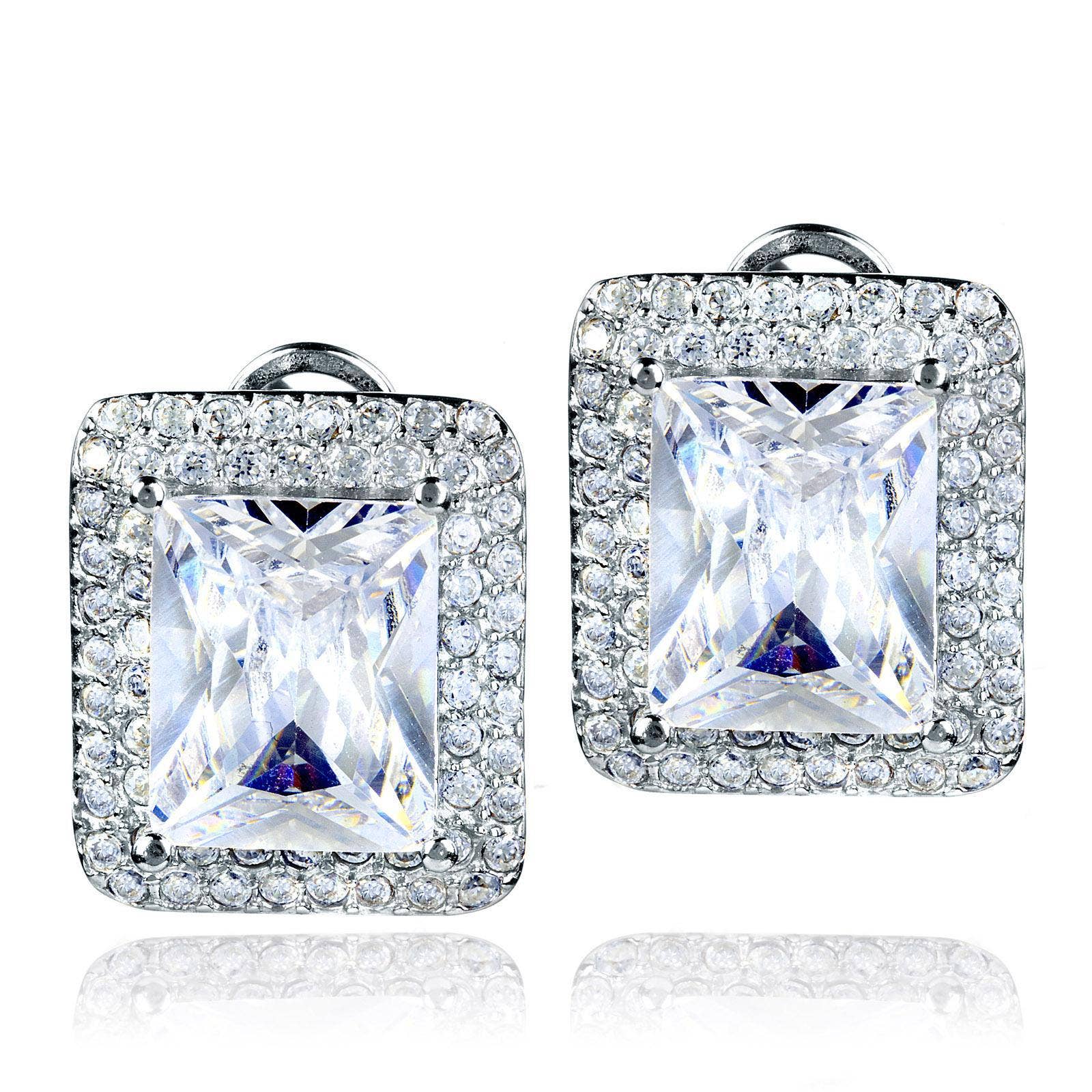 Purple Radiant-cut Colored Cubic Zirconia Double Halo Earrings for wholesale on Faire0