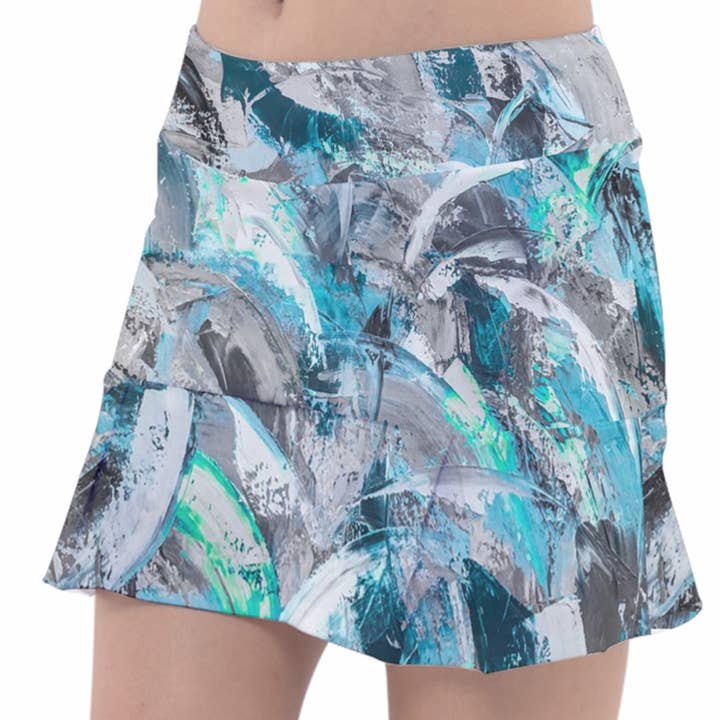 Gray and Aqua Curve Tennis Skirt for wholesale by EmBellish Active