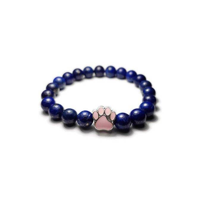 Pink - Lapis Lazuli Paw Print Healing Stone Armbånd for engroshandel hos Foxfire Stones