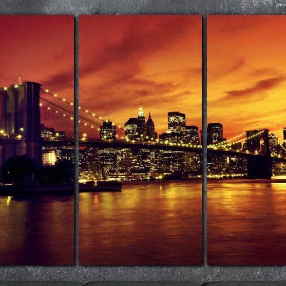 64'' x 40'' NYC Sunset over Brooklyn Bridge Canvas Art for wholesale by HolyCowCanvas