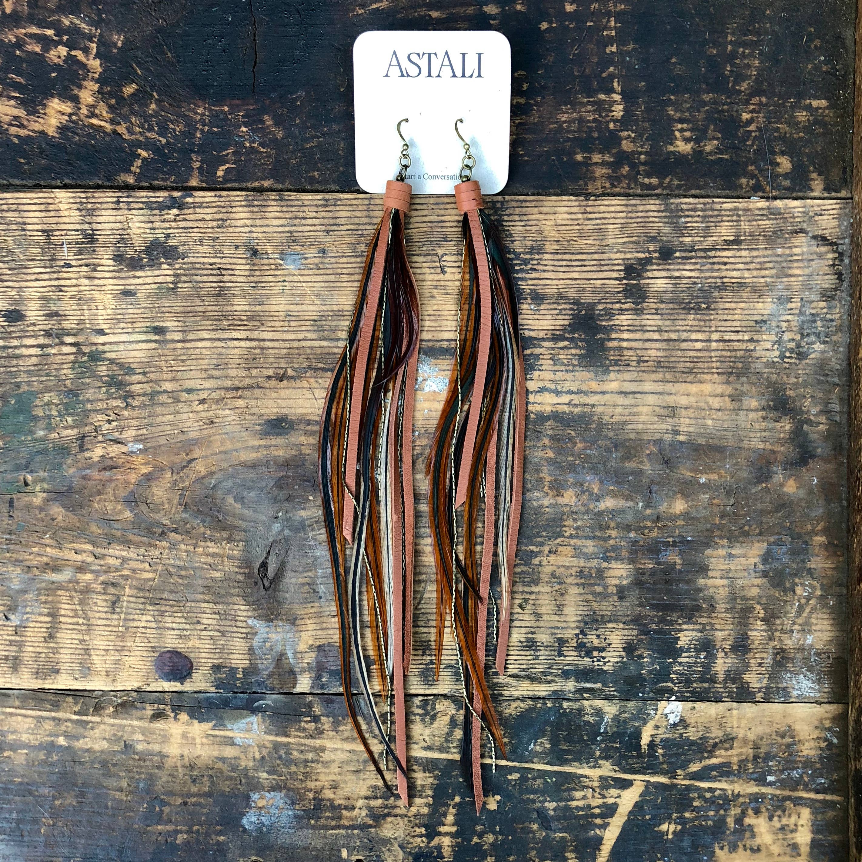 ASTALI - Wholesale Tassel Earrings - Pirate Feather Earrings - Fawn & Rust, Boho Western Style6