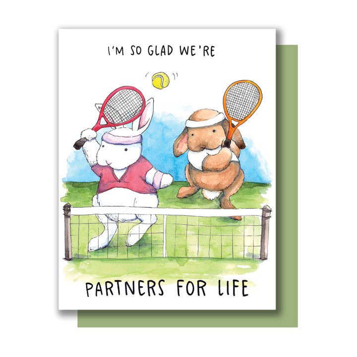 Carte d'amour Partners for Life Tennis Bunny pour la vente par Paper Wilderness