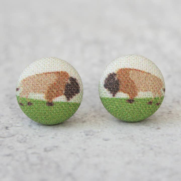Rachel O's - Wholesale Stud/Post Earrings - Buffalo Fabric Button Earrings0