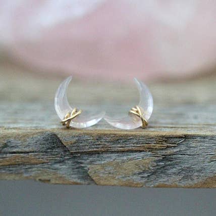 Moonbeam Studs - Rose Quartz for wholesale by Saressa Designs