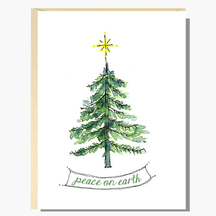 Little Tree Peace on Earth Holiday Card for wholesale by Rachelink Cards & Illustrations