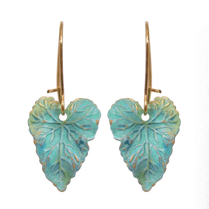 Taro Leaf Earrings Verdigris Patina for wholesale by We Dream in Colour