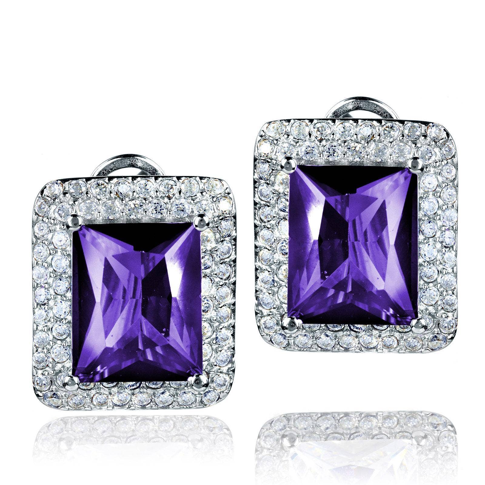 Purple Radiant-cut Colored Cubic Zirconia Double Halo Earrings for wholesale on Faire4