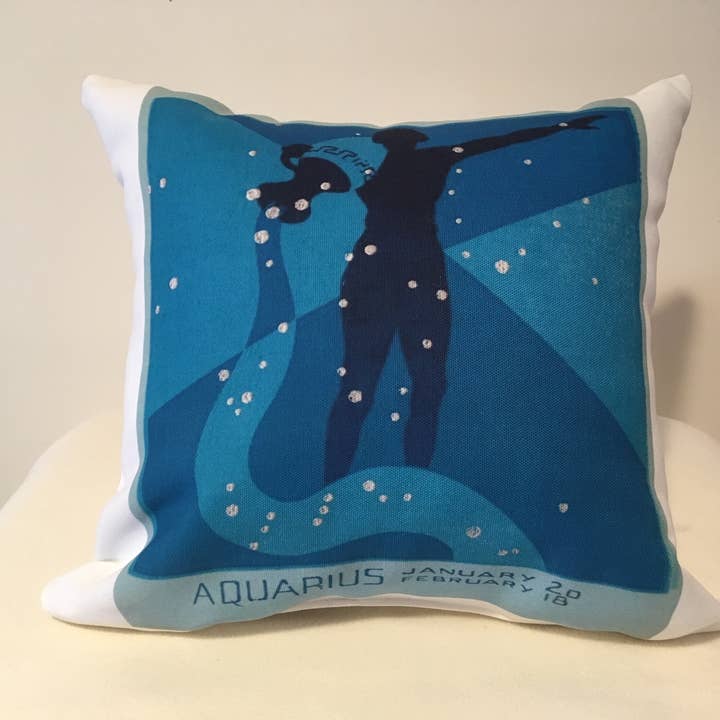 Aquarius Art Deco Zodiac Pillow 14x14 In Spun Polyester for wholesale by That Fabled Shore Home Decor