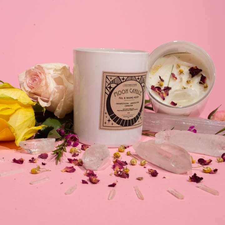 J. Southern Studio - Wholesale Jar/Filled Candle - Full Moon & Waxing Moon Ritual Candle with crystals and essential oils3