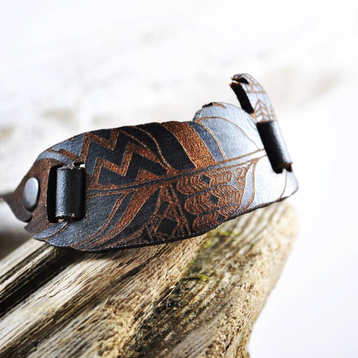 Cut Aztec Feather Bracelet #3 for wholesale by Sandpoint Laser Works