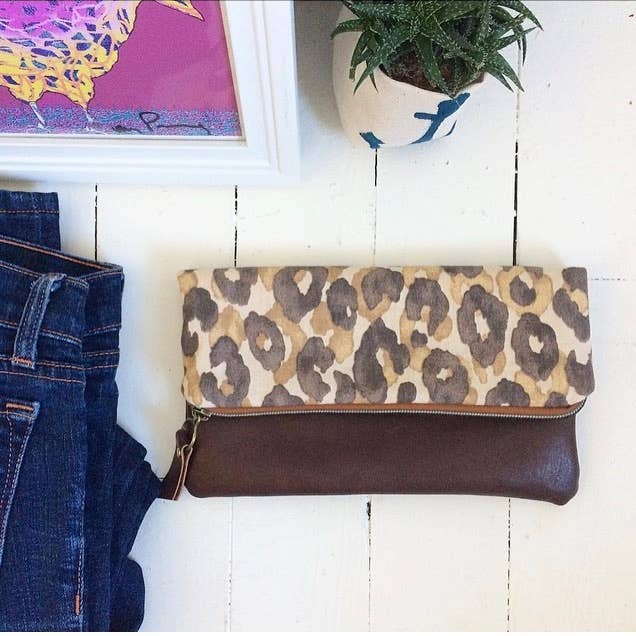 Leopard print foldover clutch for wholesale by Melmax Design