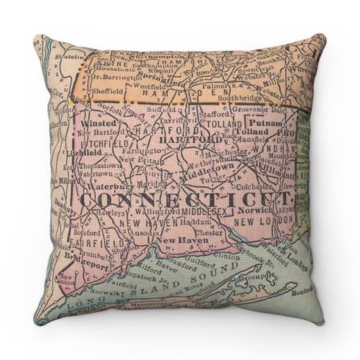 Connecticut Map Throw Pillow Decorative Pillow for wholesale by Daisy Mae Designs