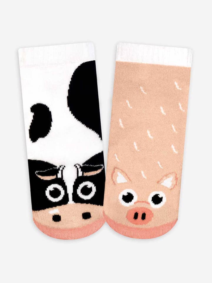 Cow & Pig Kids Collectible Mismatched Barnyard Animals Socks for wholesale by Pals Socks Canada