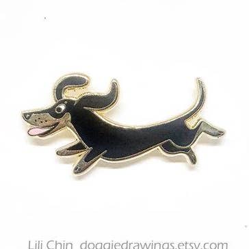 Dachshund Dog Enamel Pin for wholesale by Lili Chin Art