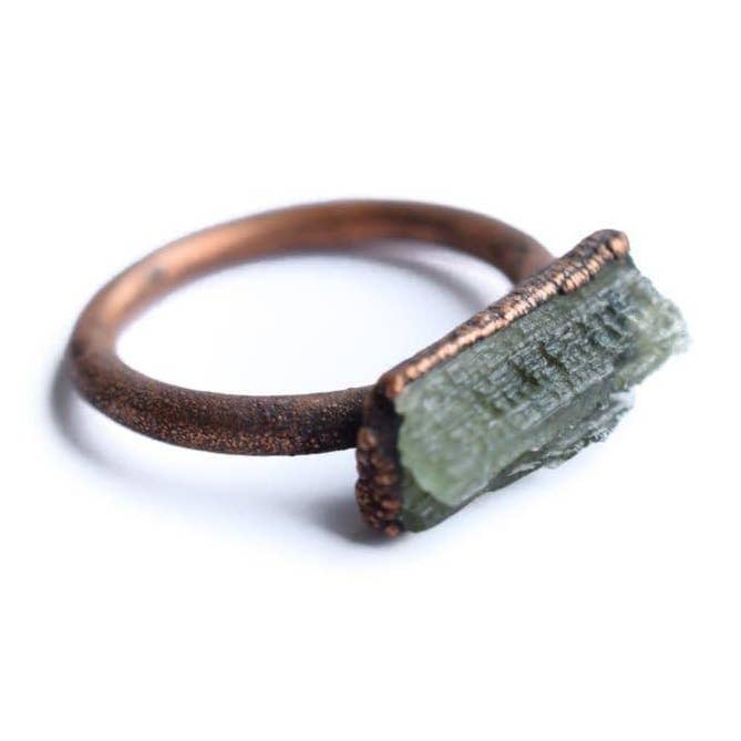 Rectangular Moldavite Ring for wholesale by HAWKHOUSE